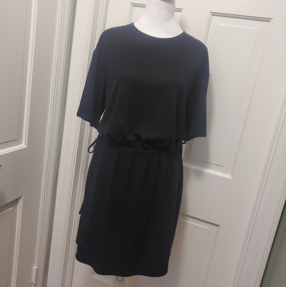 NWT Old Navy Black Linen Blend Knit Waist Defined Drawstring Dress Size Medium - Picture 1 of 13